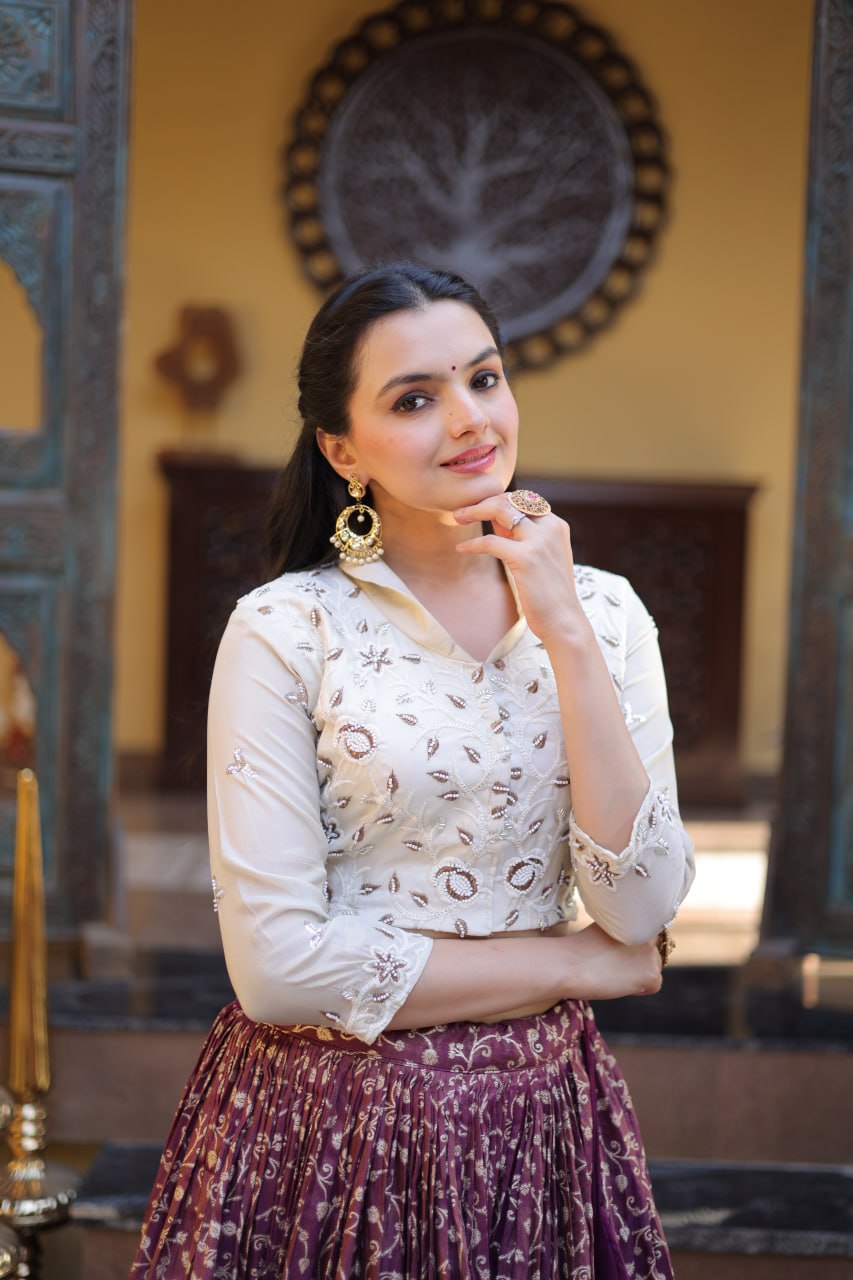Wine Ready-to-Wear Jacquard Lehenga