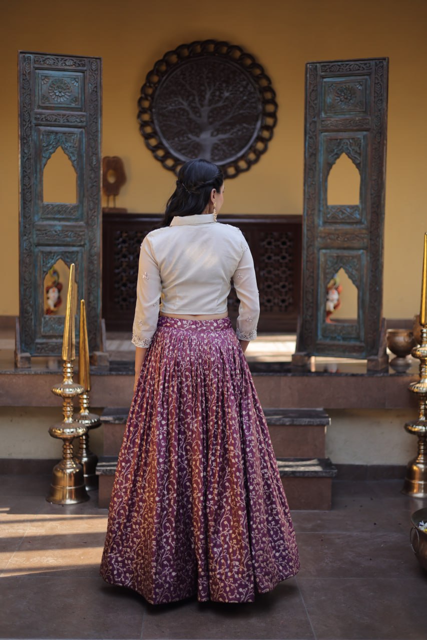 Wine Ready-to-Wear Jacquard Lehenga
