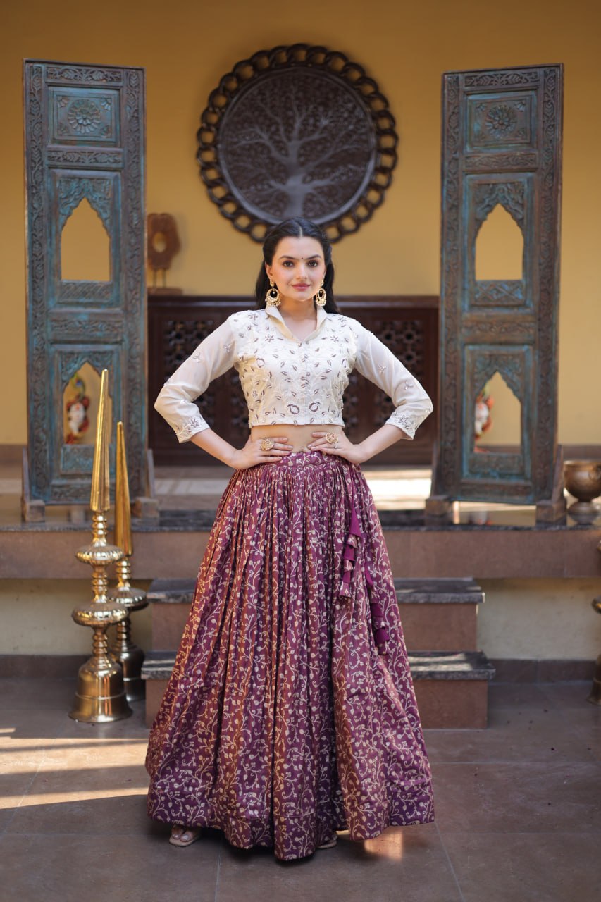 Wine Ready-to-Wear Jacquard Lehenga