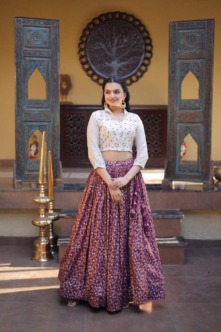 Wine Ready-to-Wear Jacquard Lehenga