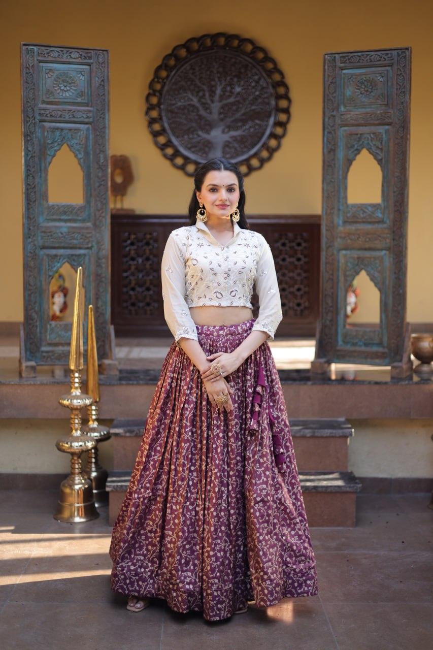 Wine Ready-to-Wear Jacquard Lehenga