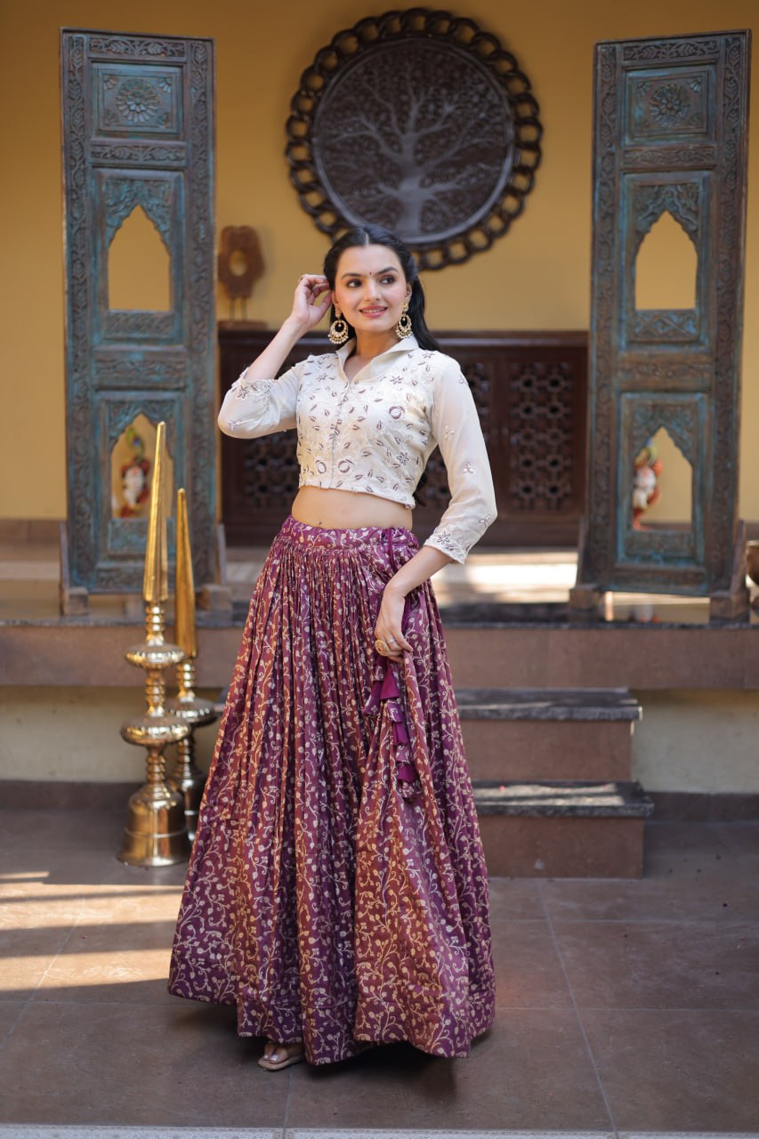 Wine Ready-to-Wear Jacquard Lehenga
