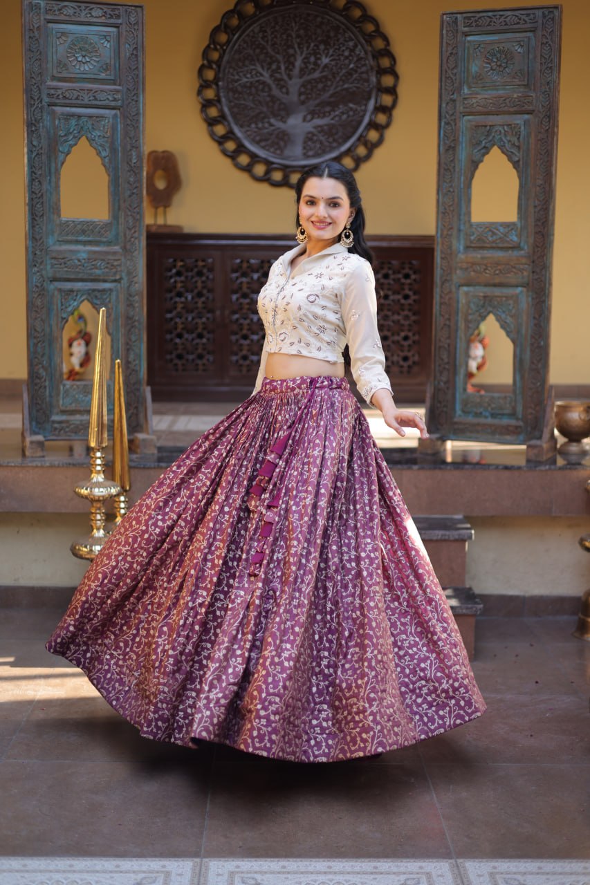 Wine Ready-to-Wear Jacquard Lehenga