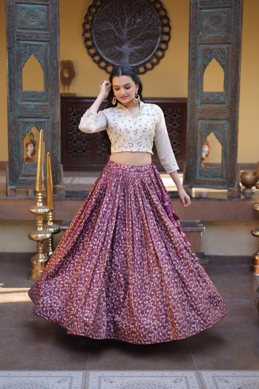 Wine Ready-to-Wear Jacquard Lehenga