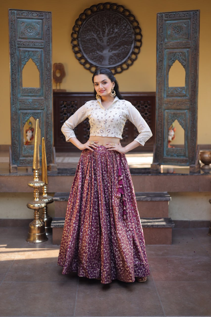 Wine Ready-to-Wear Jacquard Lehenga