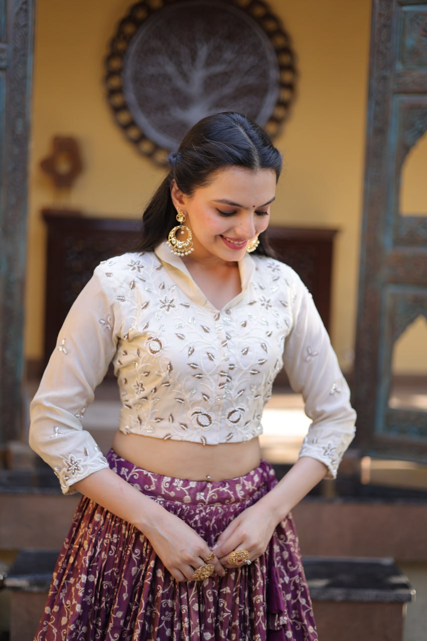 Wine Ready-to-Wear Jacquard Lehenga