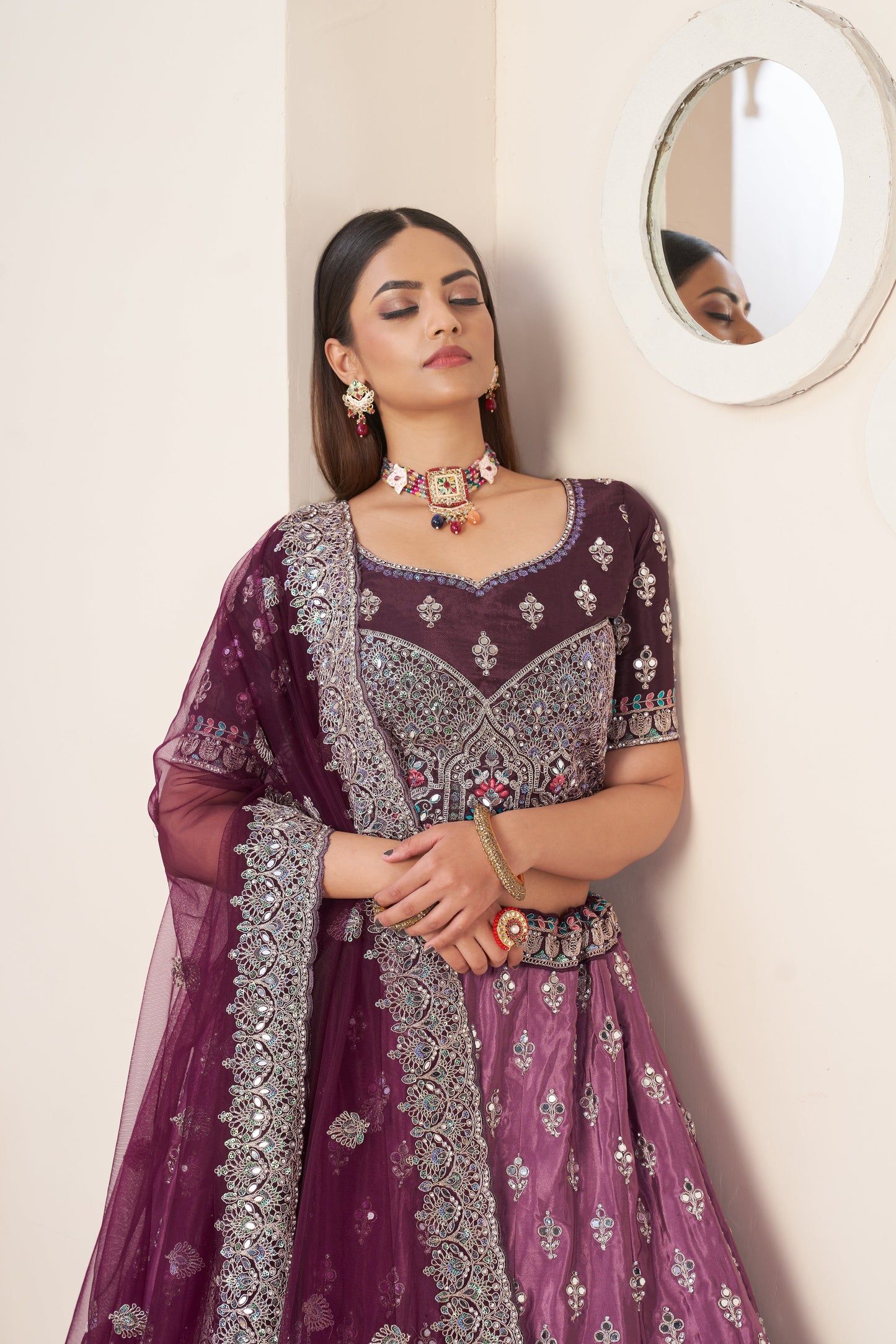 Wine Red Embroidered Lehenga Choli Set - Perfect for Parties