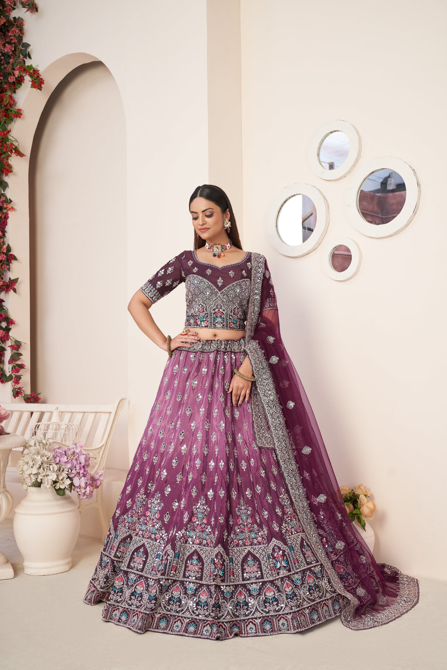 Wine Red Embroidered Lehenga Choli Set - Perfect for Parties