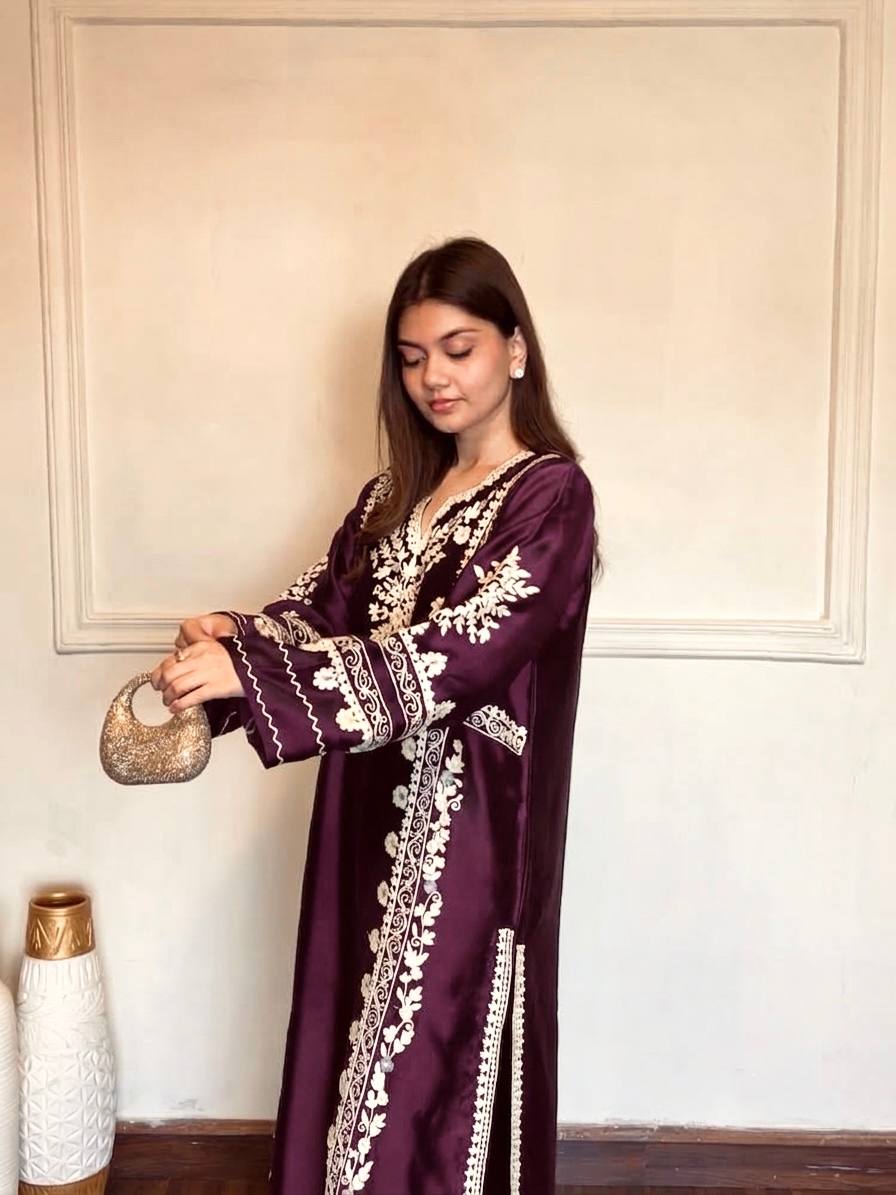 Wine Satin Rayon Kaftan Set
