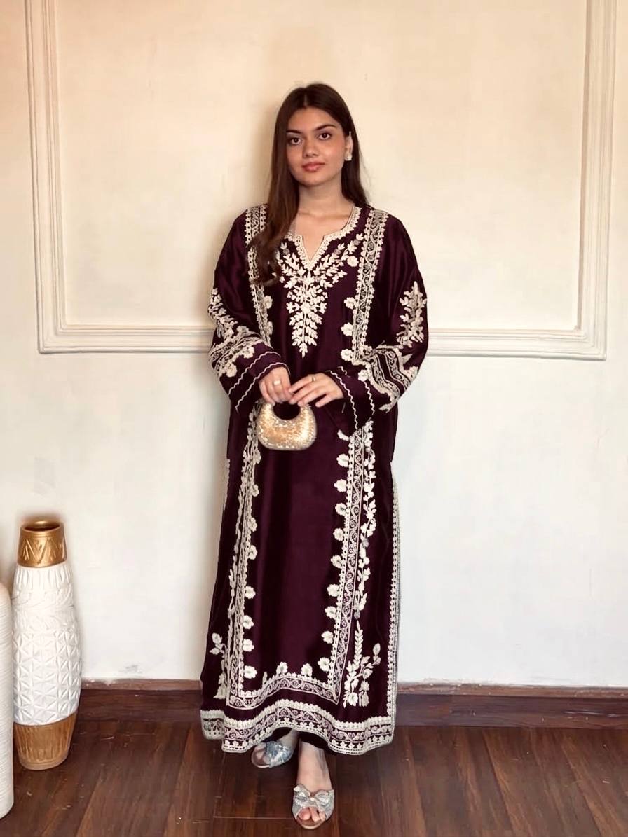 Wine Satin Rayon Kaftan Set