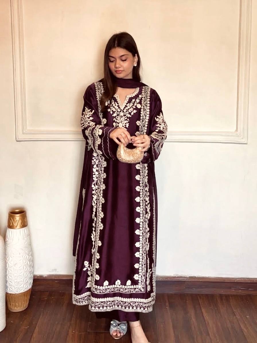 Wine Satin Rayon Kaftan Set