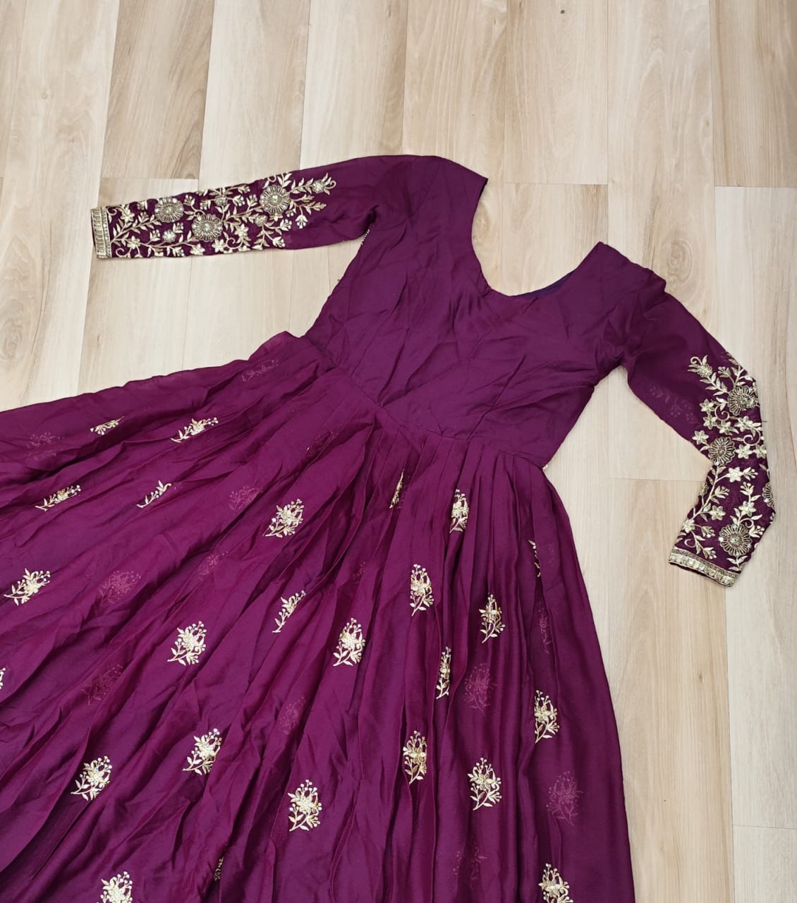 Wine Star Georgette Embroidered Gown with Sequins Work & Designer Dupatta – Festiv Collection