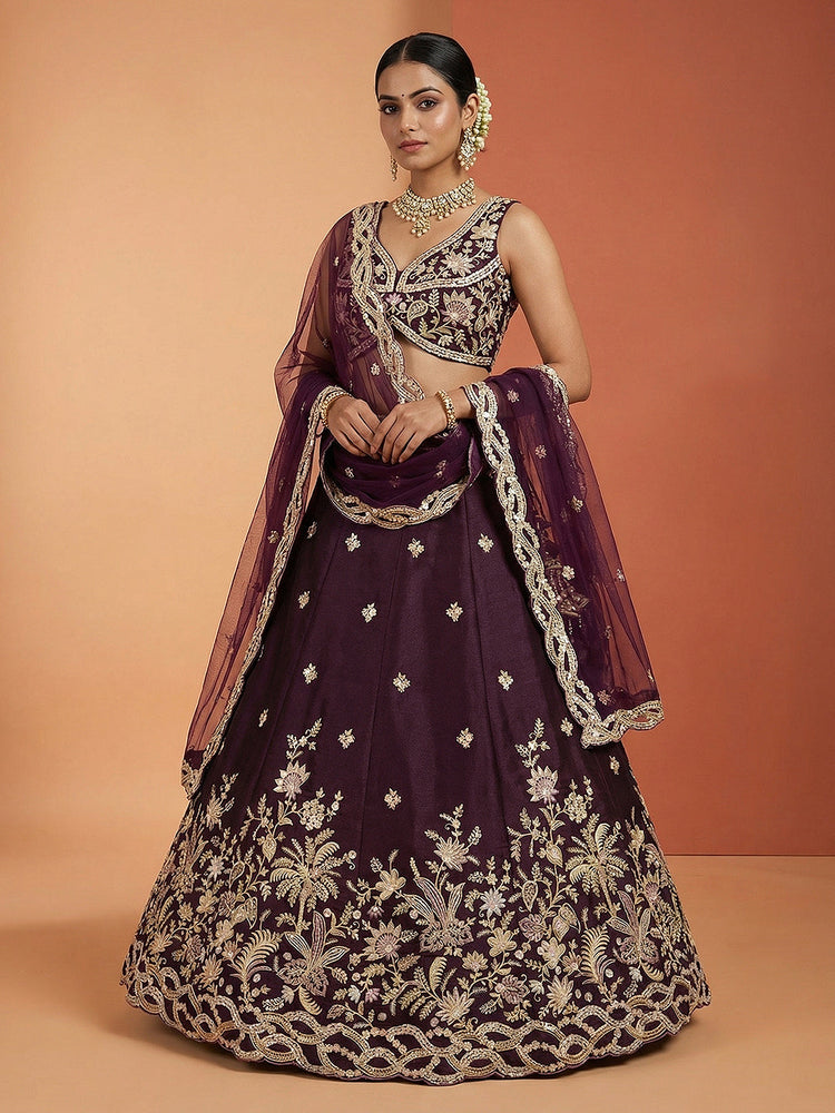 Tissue Beads with Embroidered Lehenga Choli with Dupatta