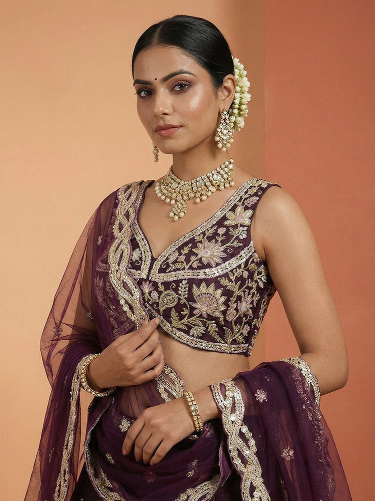Tissue Beads with Embroidered Lehenga Choli with Dupatta