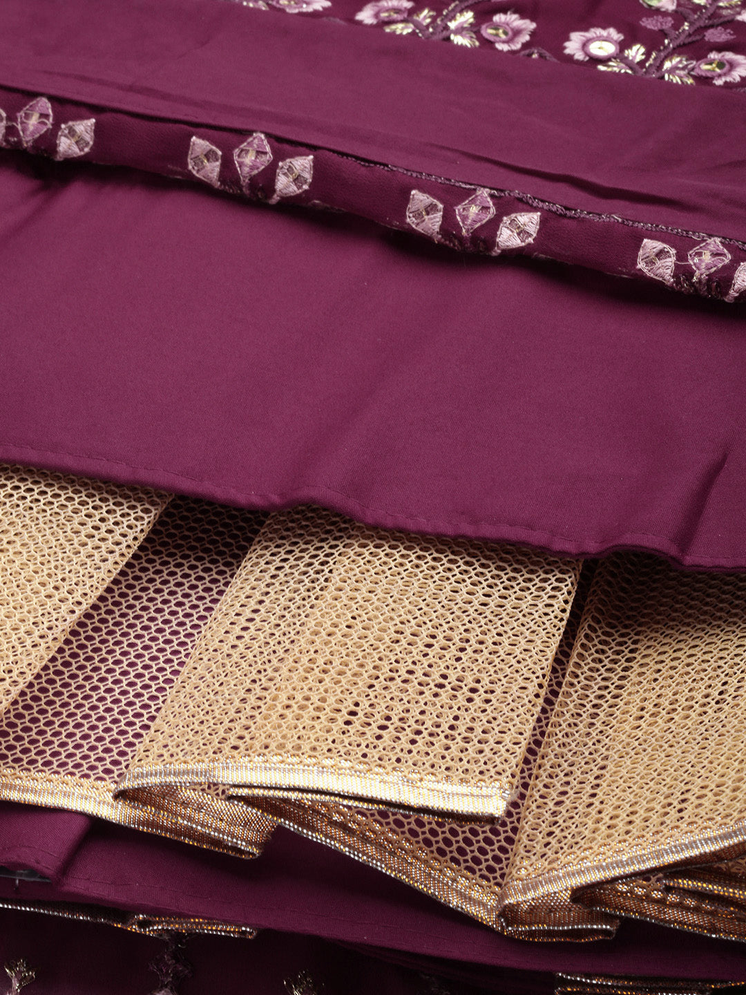 Women Burgundy Pure Georgette Sequinse Embroidered Semi-Stitched Lehenga & Blouse, Dupatta
