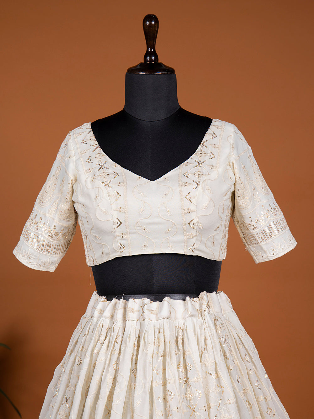 White color sequins and thread embroidery work georgette lehenga choli