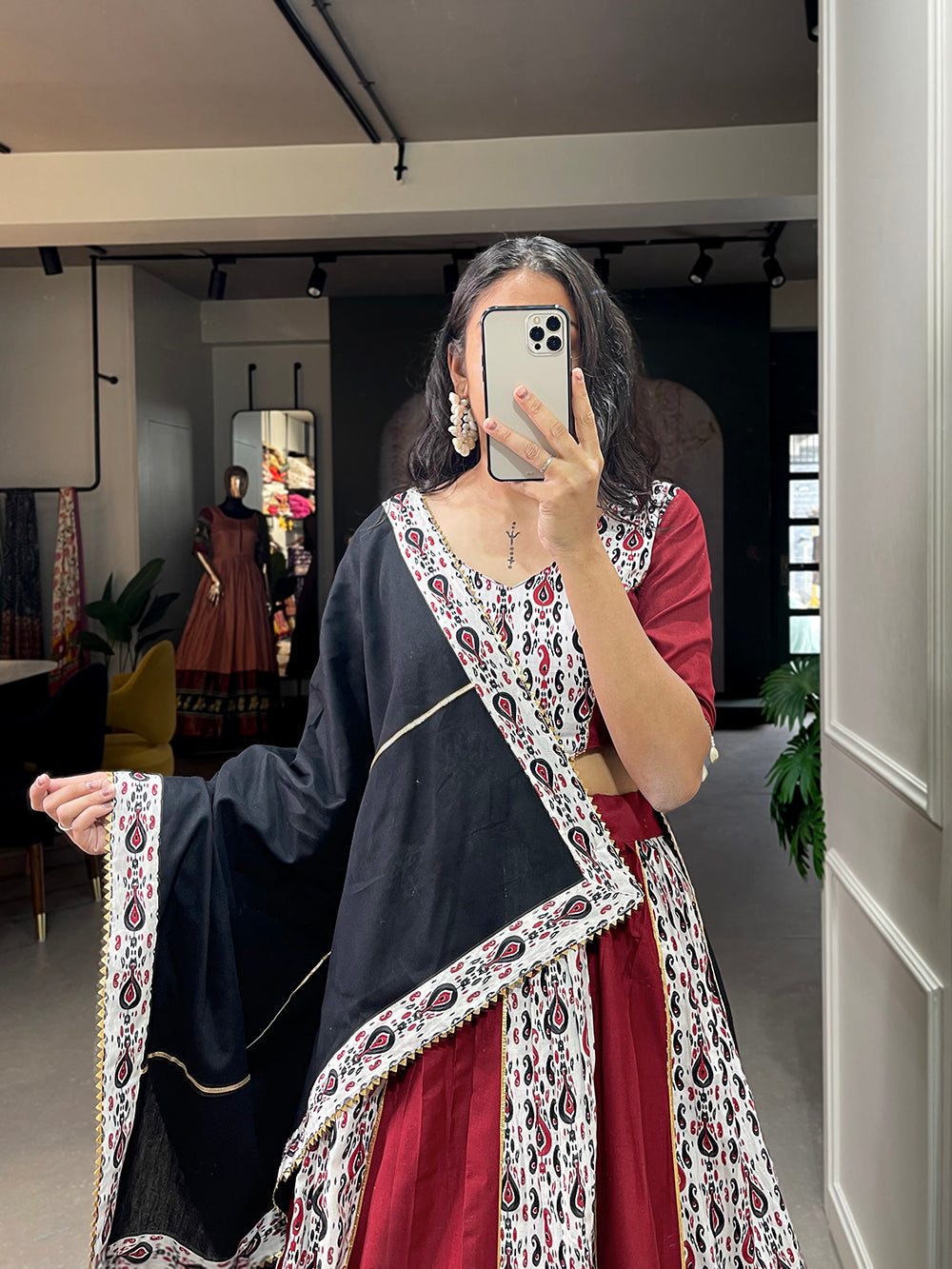 Maroon Color Plain and Printed Cotton Lehenga Choli