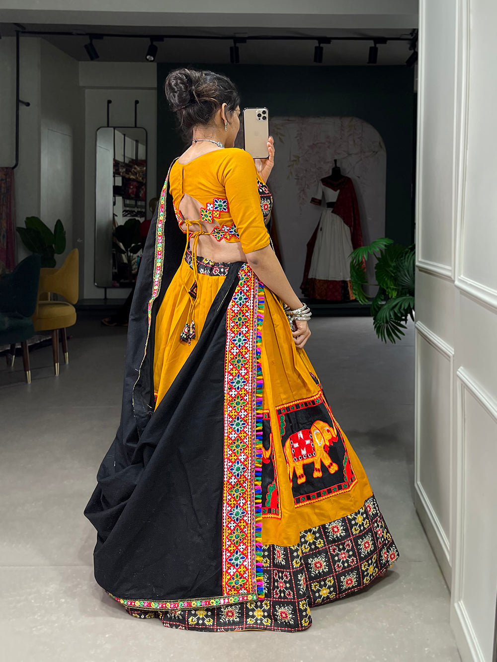 Mustard Color Gamthi Patch Work Cotton Garba Choli
