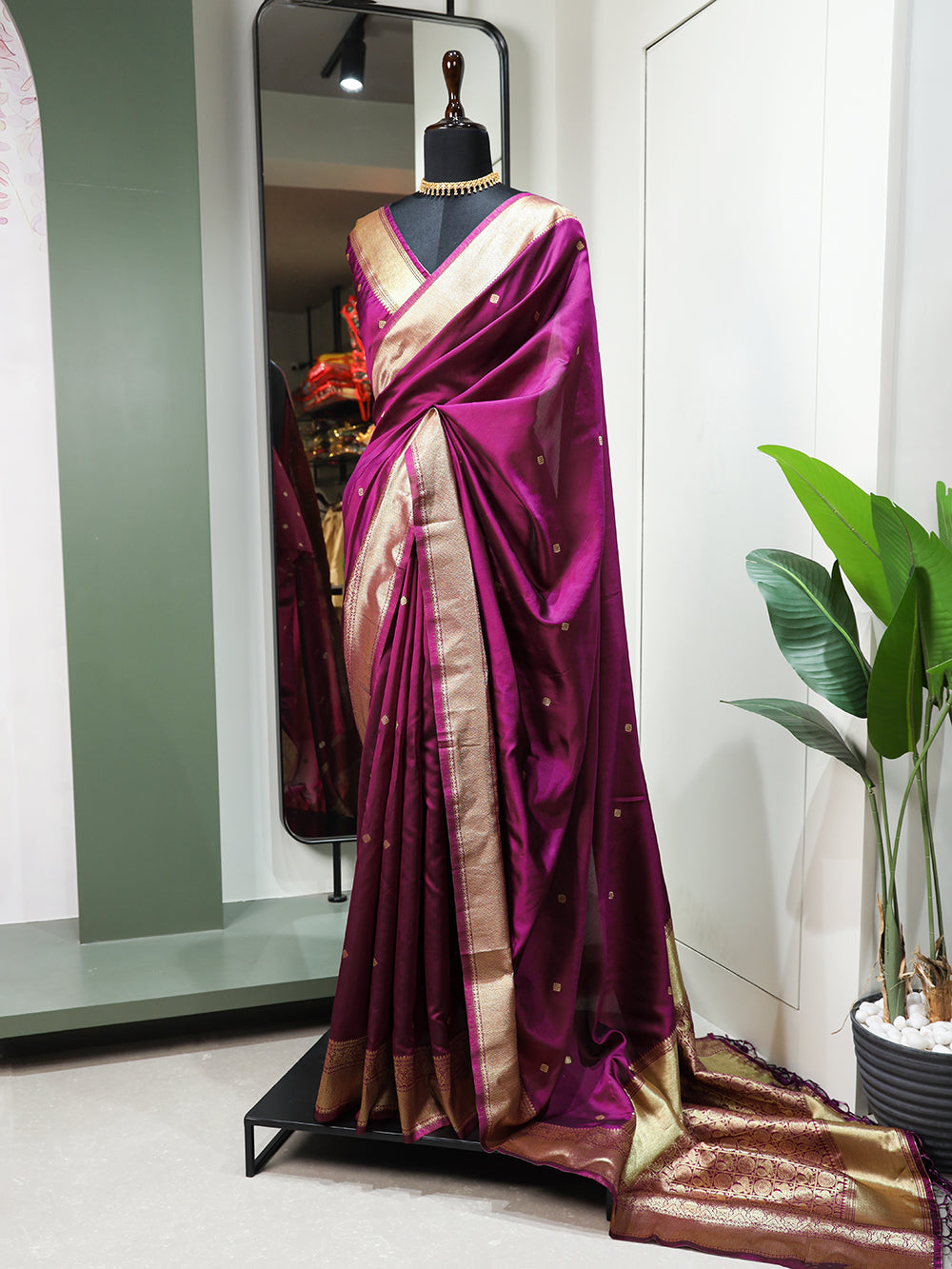 Wine Color Zari Weaving Work Jacquard Silk Saree
