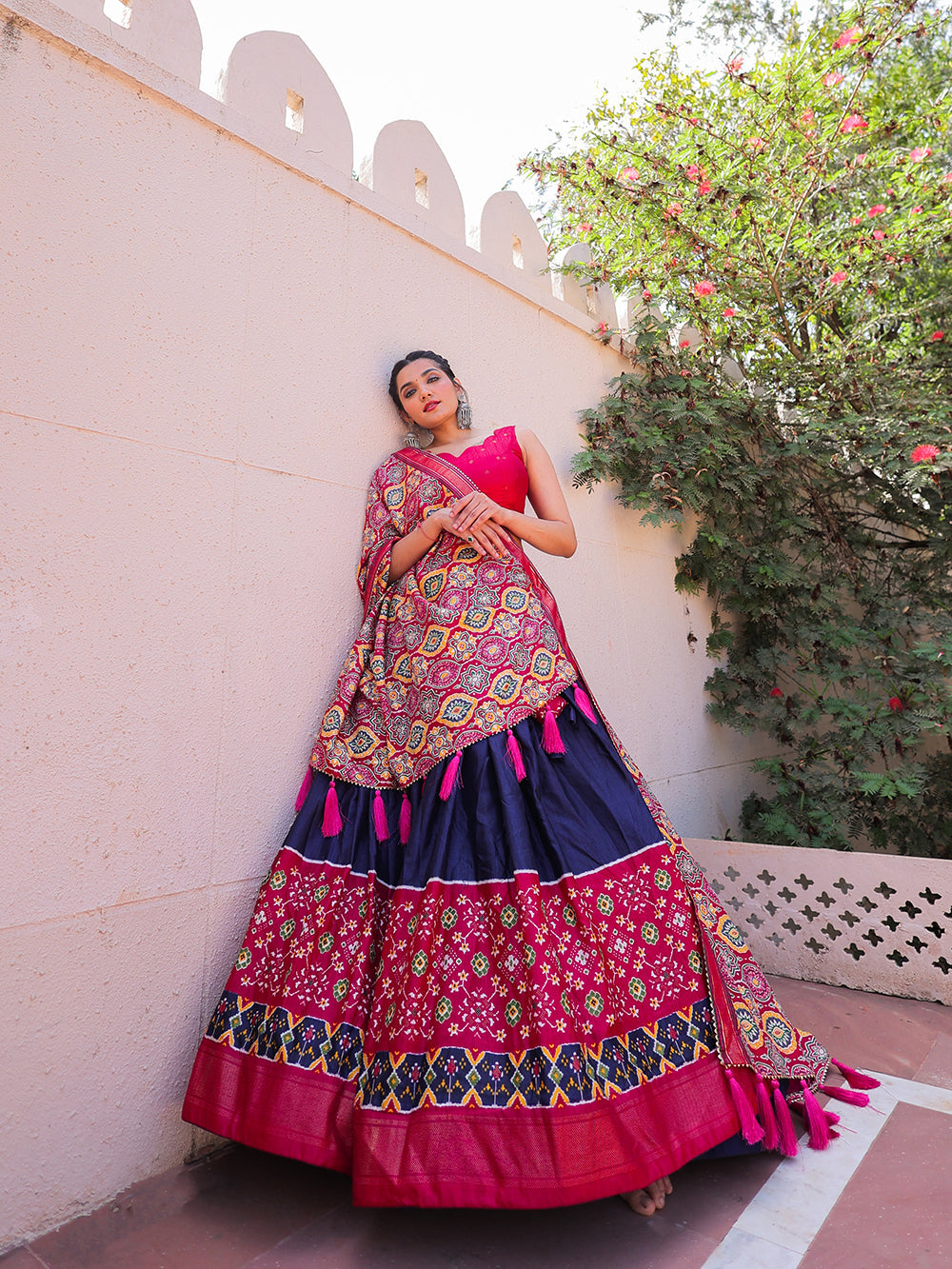 Blue Color Printed With Foil Work Dola Silk Lehenga Choli