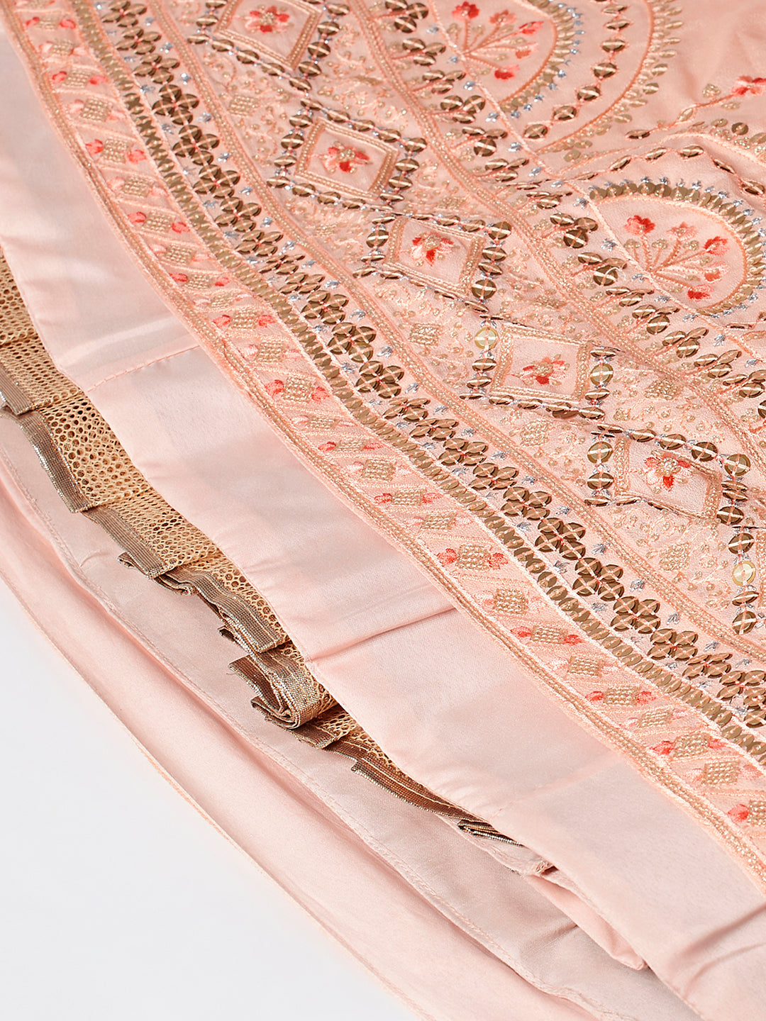 Women Peach Pure Georgette Embroidered Semi-Stitched Lehenga & Unstitched Blouse, Dupatta
