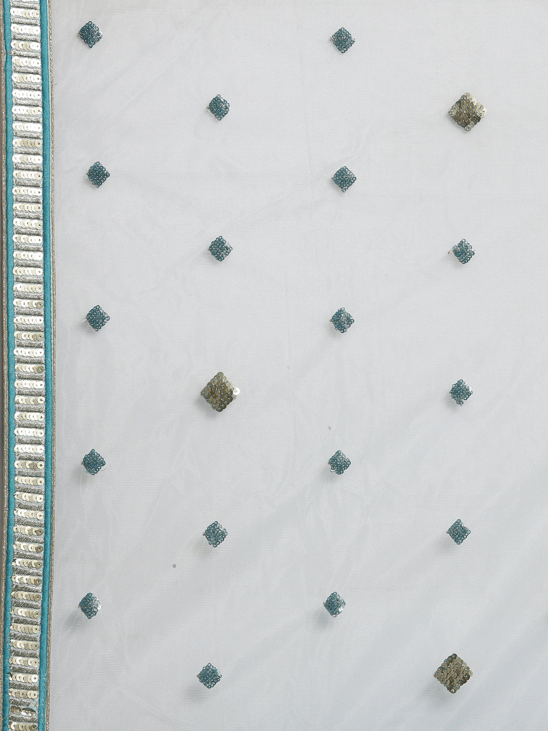 Women Sea Green Net Zig-Zag Embroidered Semi-Stitched Lehenga, Unstitched Blouse & Dupatta