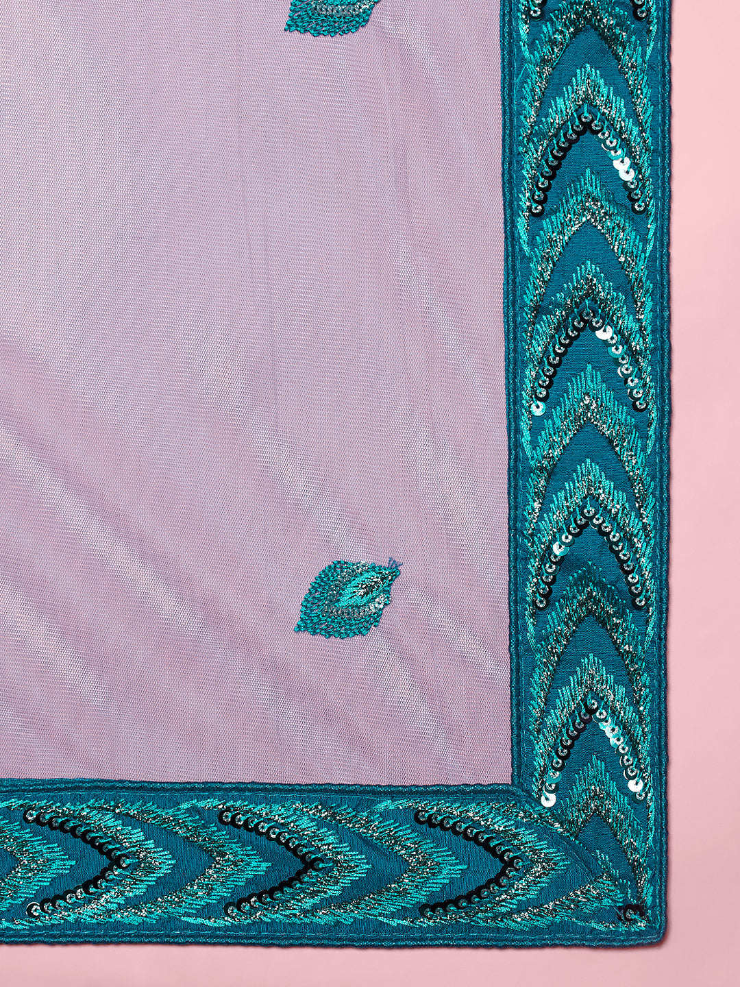 Women Teal Net Embroidered Sequins Semi-Stitched Lehenga & Unstitched Blouse with Dupatta