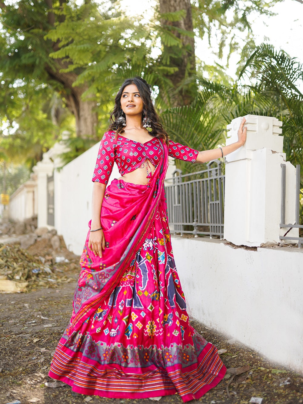 Pink Color Patola Printed and foil work Silk Lehenga