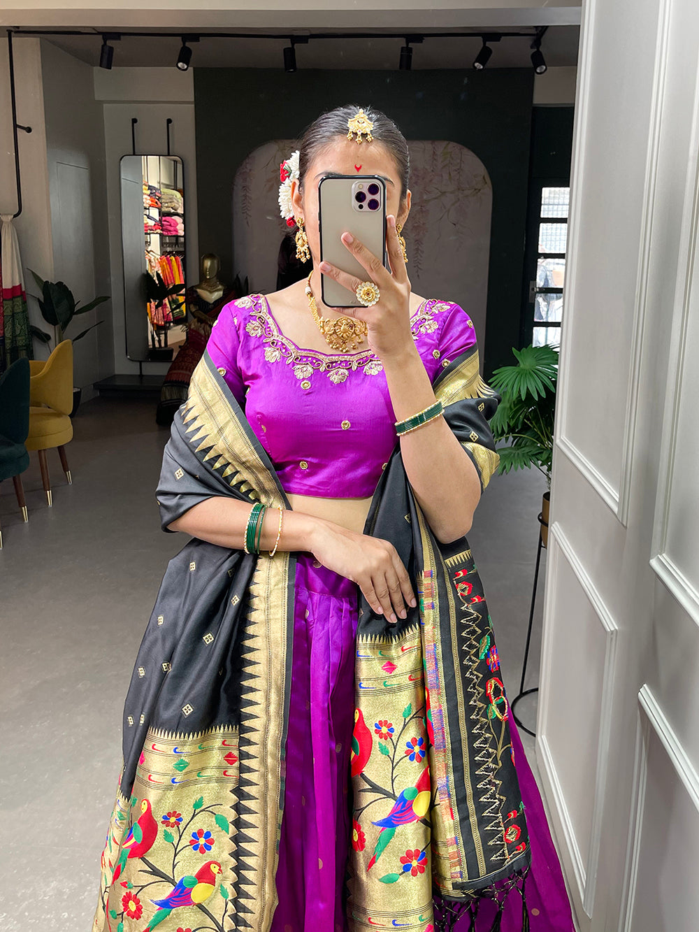 Purple Color Weaving Zari Work jacquard Paithani Silk Lehenga Choli
