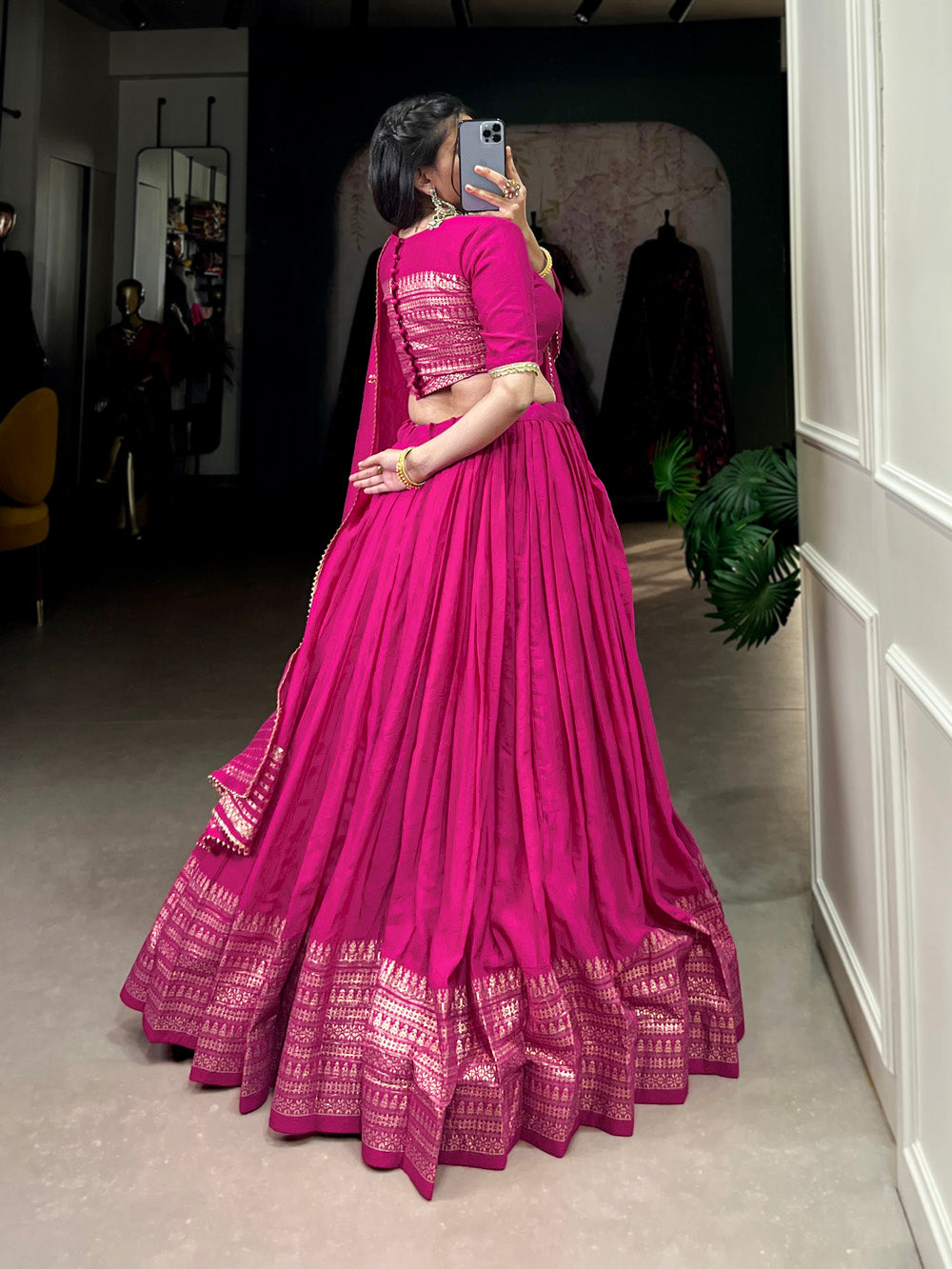 Blush pink chanderi silk lehenga choli with zari weaving matching dupatta