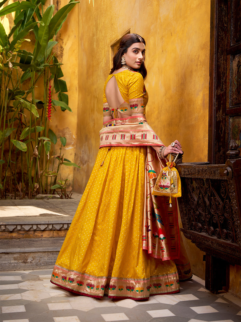 Mango paithani lehenga choli with zari weaving dupatta