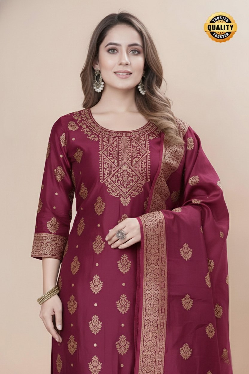 Women's Silk Zari Weaving Kurta Pant Set