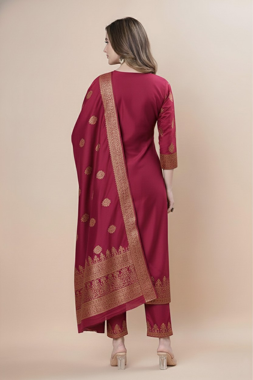 Women's Silk Zari Weaving Kurta Pant Set
