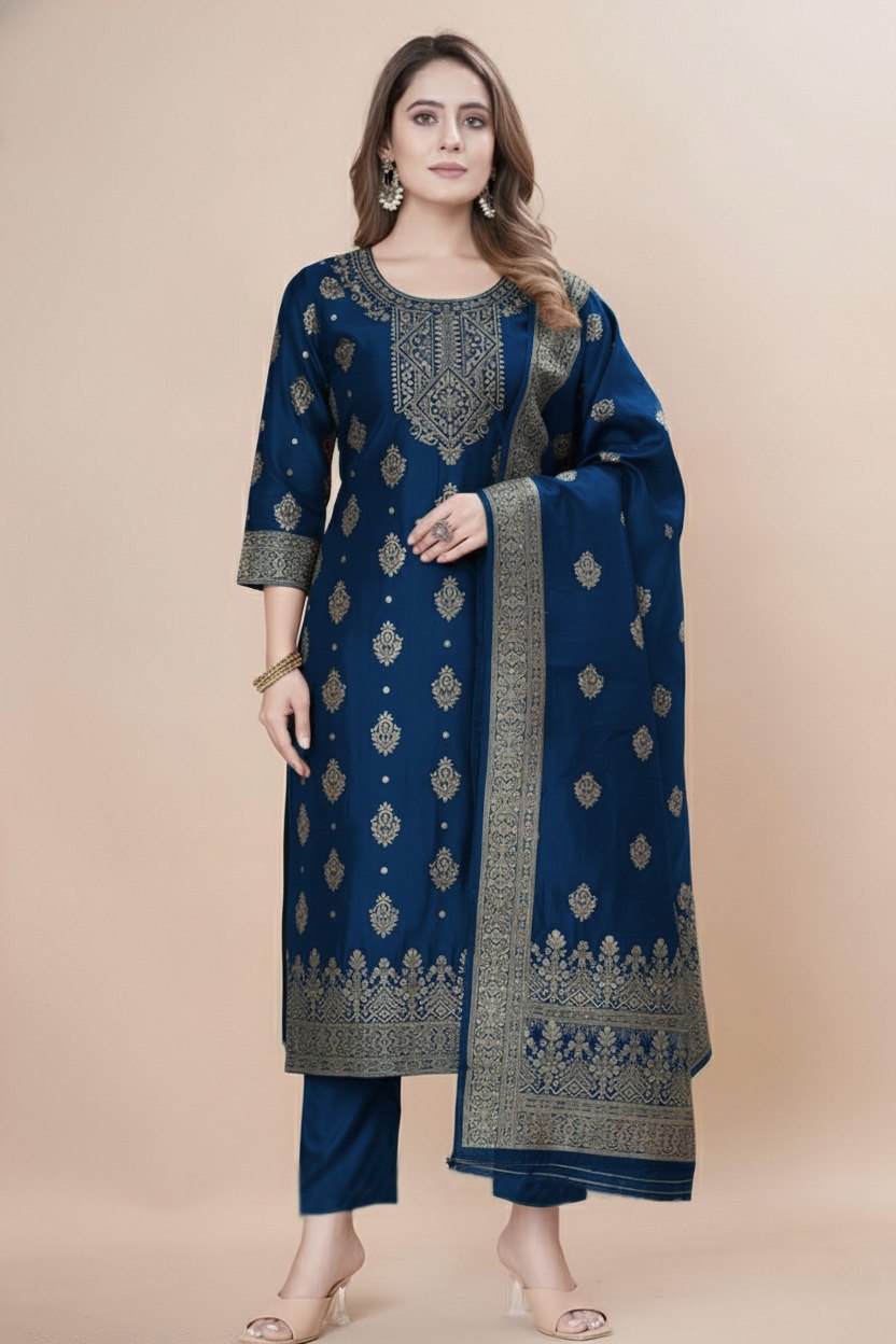 Women's Silk Zari Weaving Kurta Pant Set