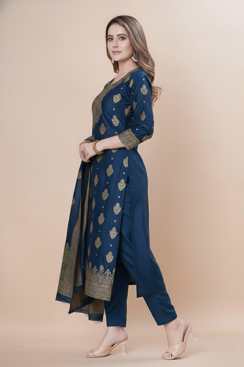Women's Silk Zari Weaving Kurta Pant Set