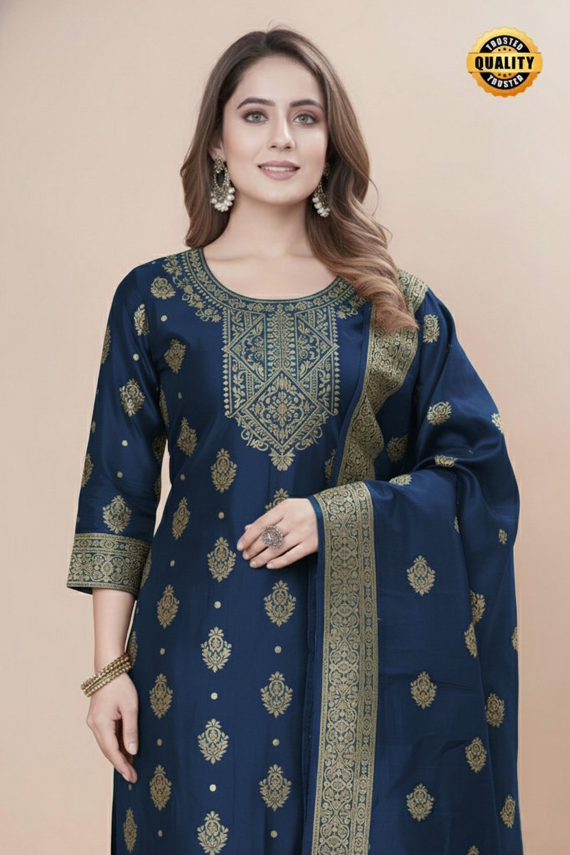 Women's Silk Zari Weaving Kurta Pant Set