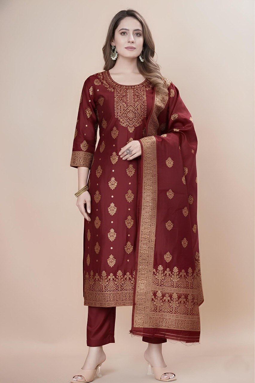 Women's Silk Zari Weaving Kurta Pant Set