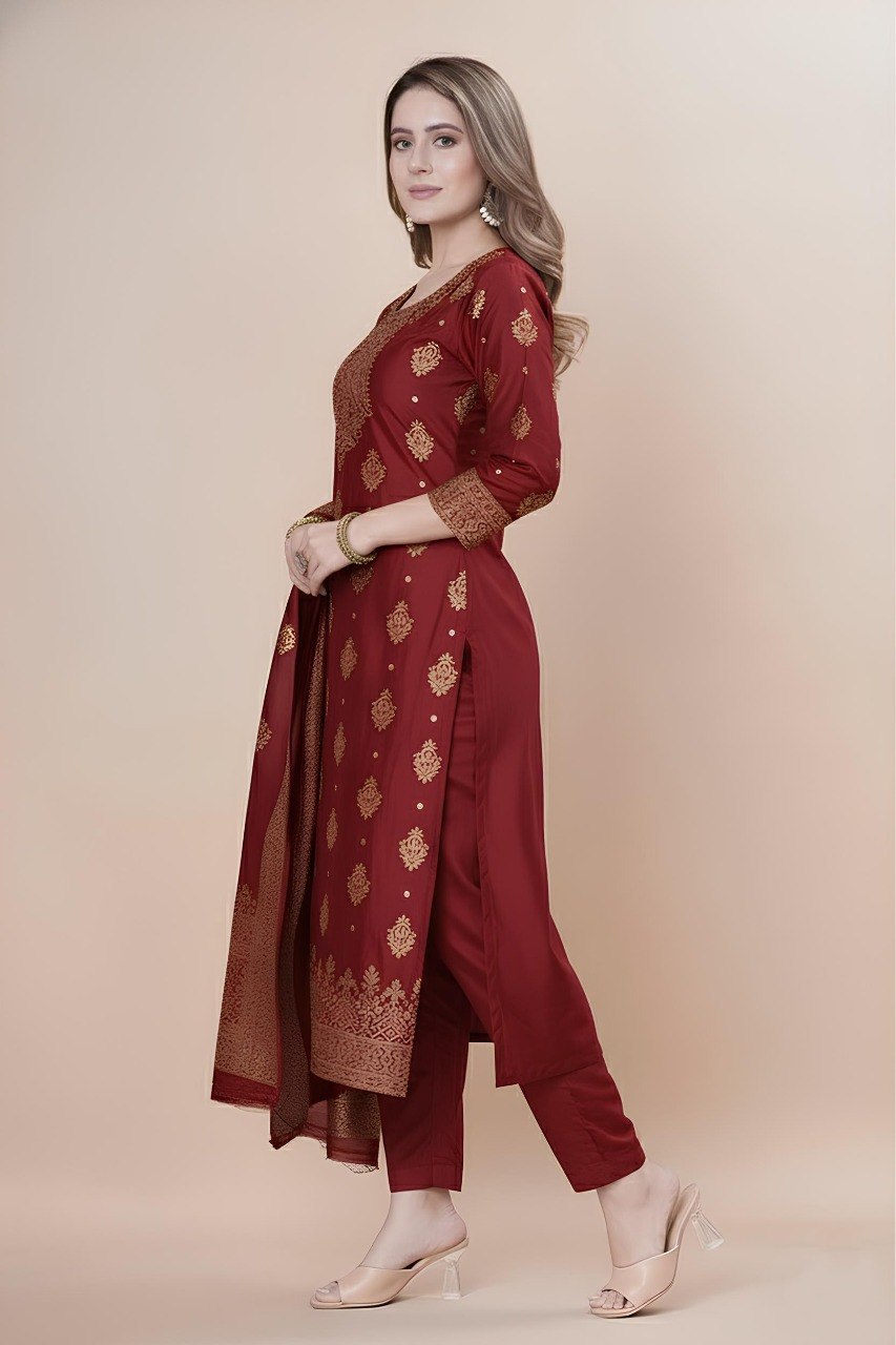 Women's Silk Zari Weaving Kurta Pant Set