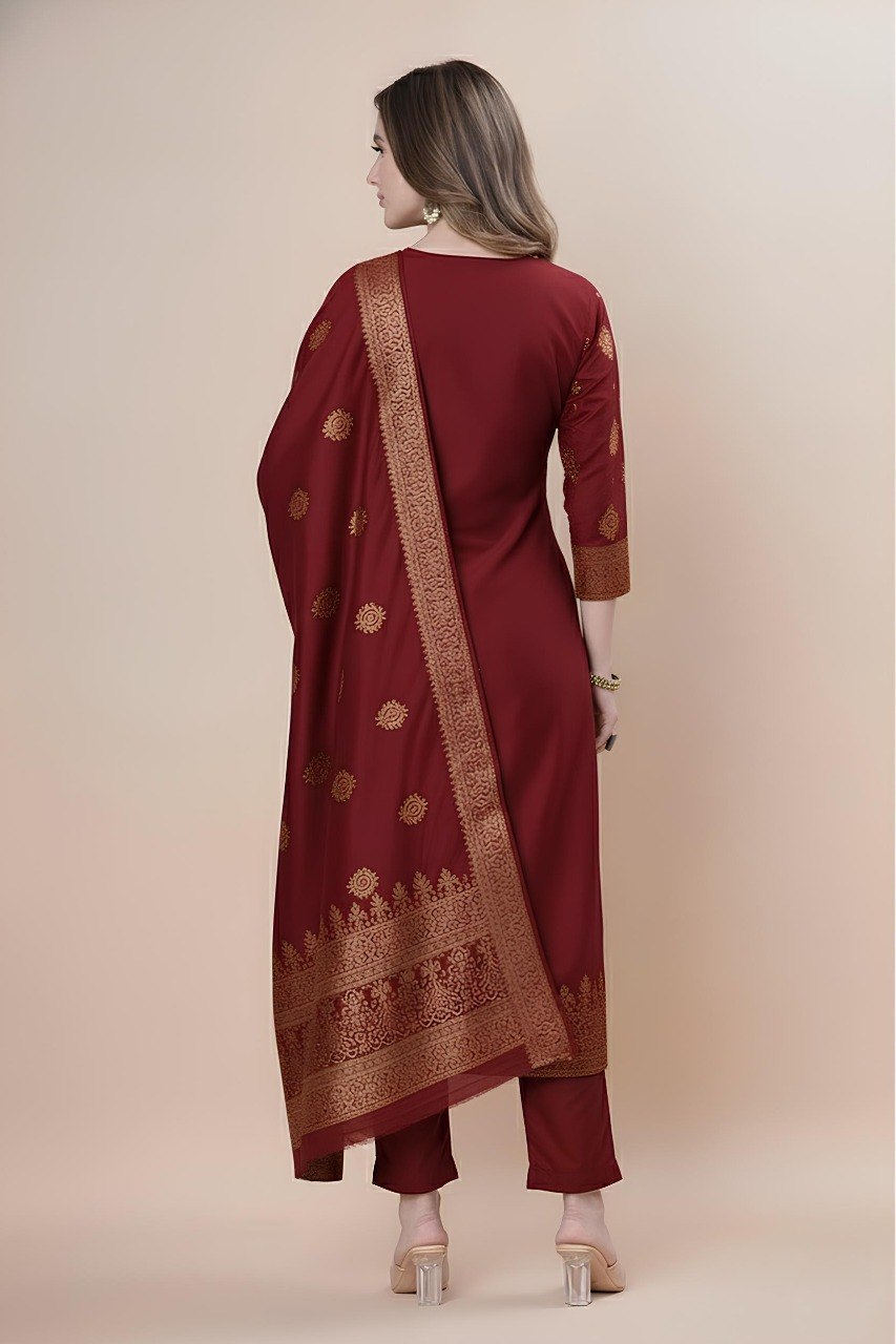 Women's Silk Zari Weaving Kurta Pant Set