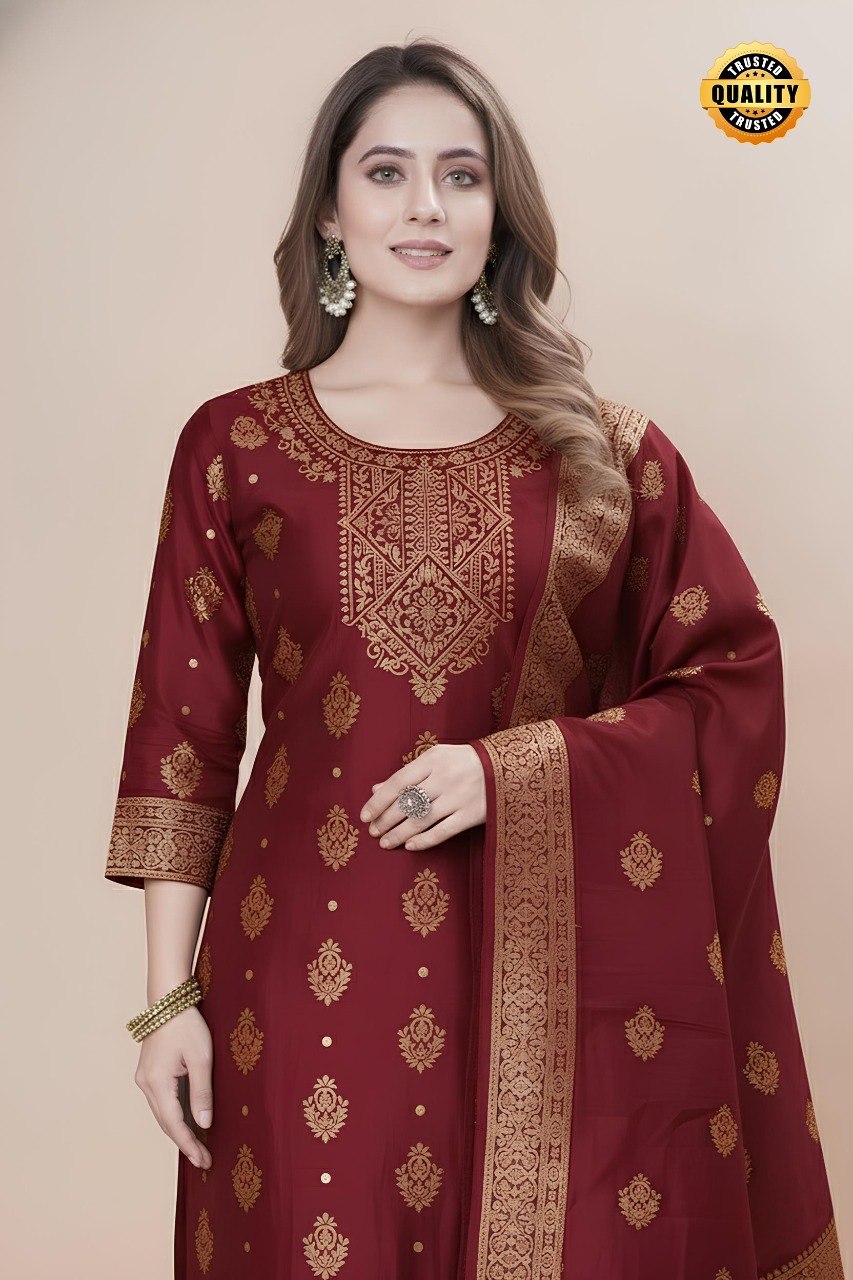 Women's Silk Zari Weaving Kurta Pant Set
