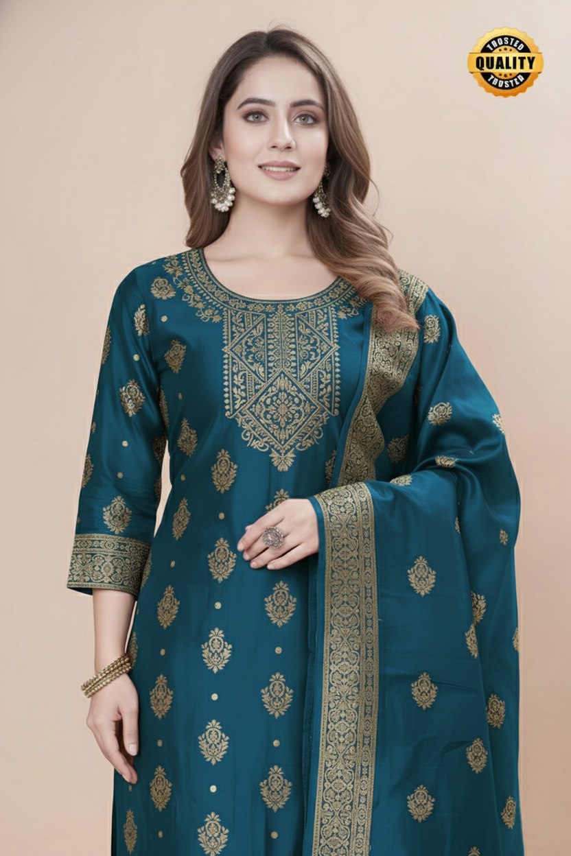 Women's Silk Zari Weaving Kurta Pant Set