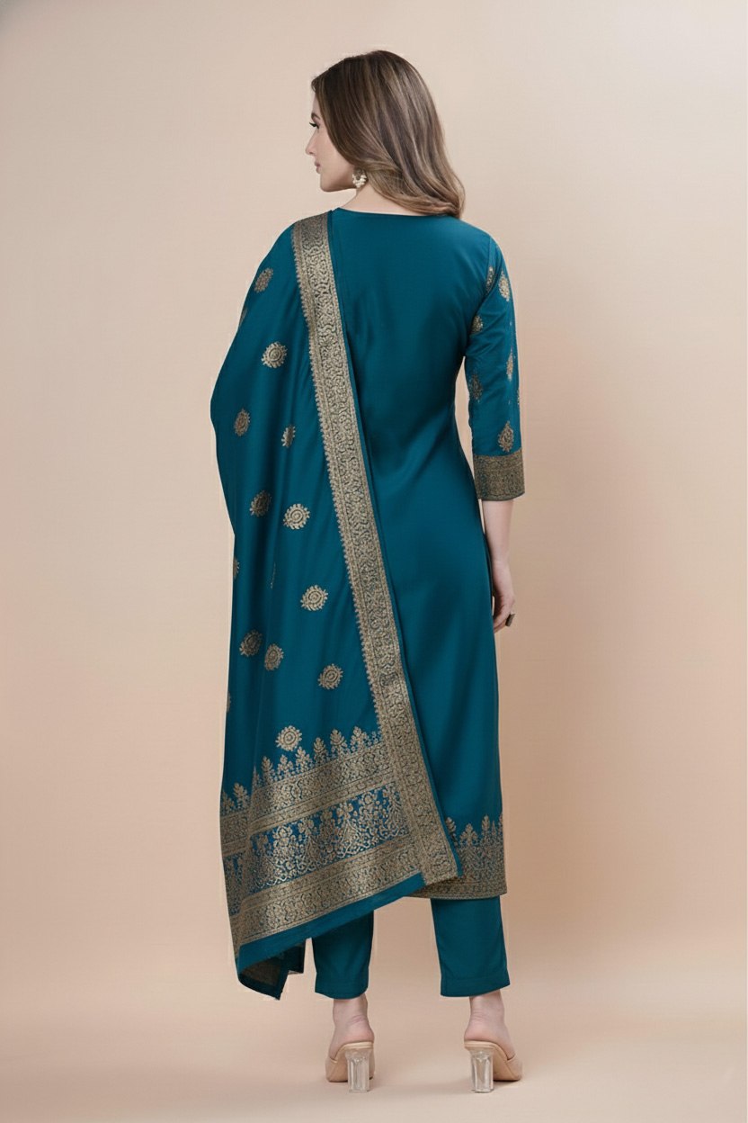 Women's Silk Zari Weaving Kurta Pant Set