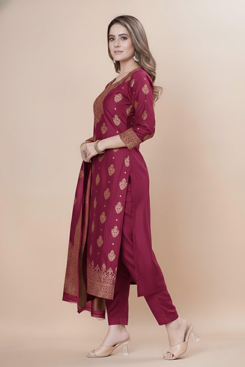 Women's Silk Zari Weaving Kurta Pant Set