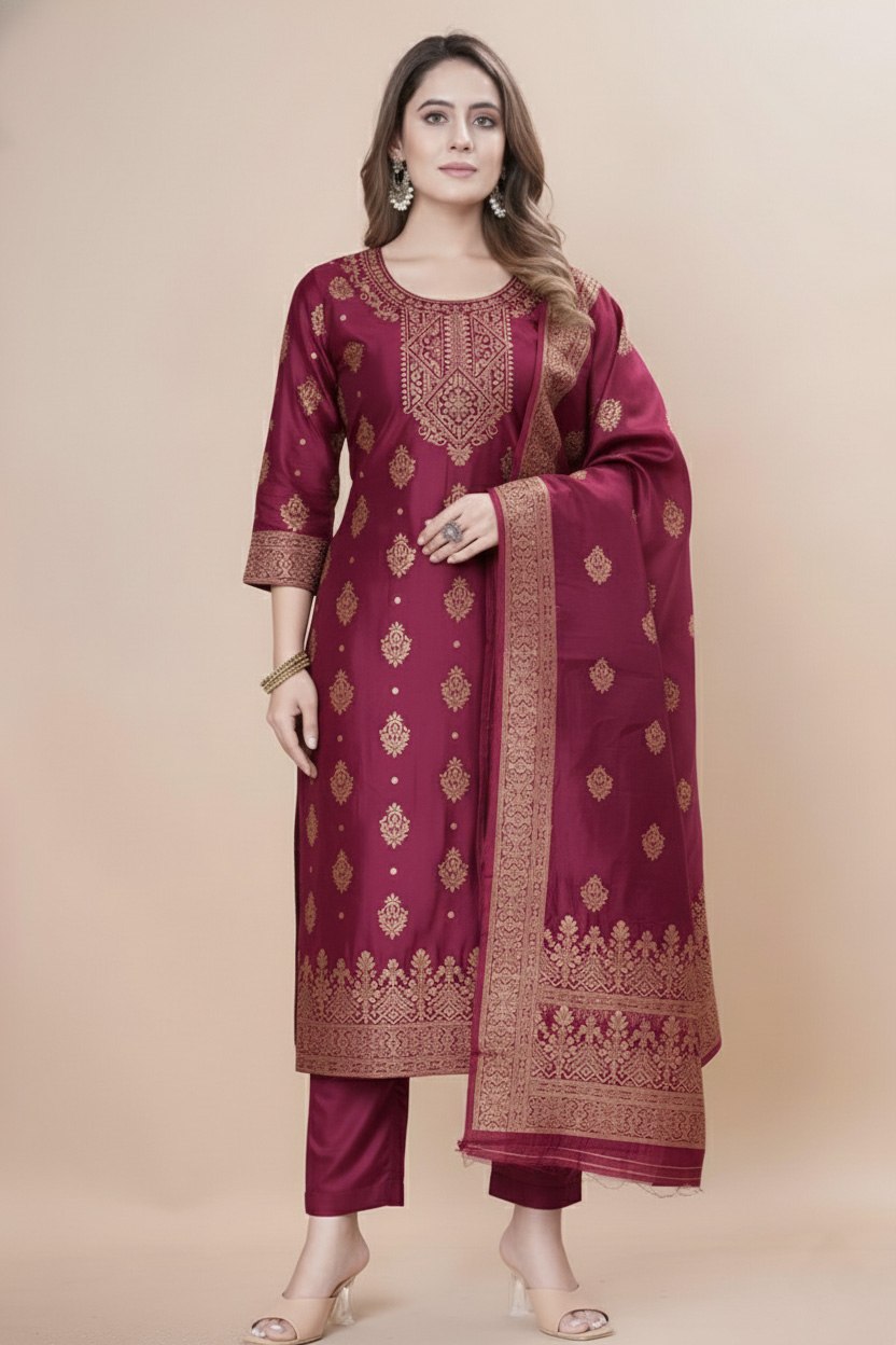 Women's Silk Zari Weaving Kurta Pant Set