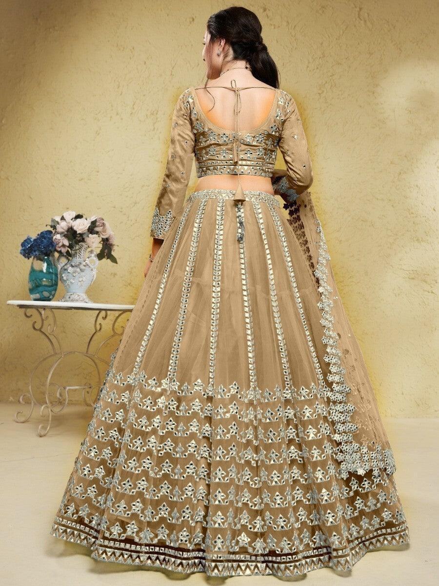 Wonderful Beige Foil Work Net Party Wear Lehenga Choli With Dupatta