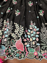 Wonderful Black Thread Embroidered Chinon Wedding Lehenga Choli