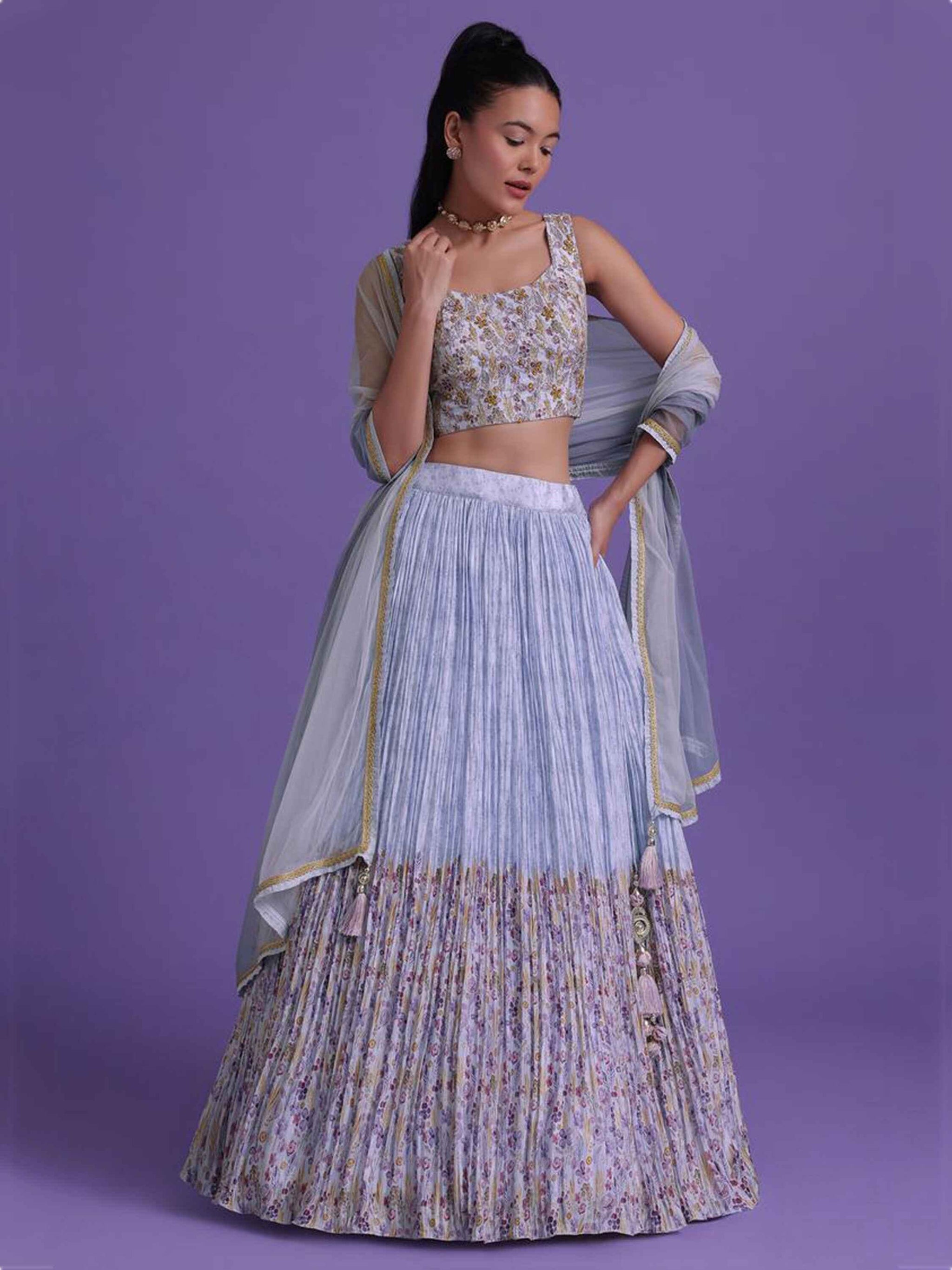 Wonderful Lavender Sequins Net Engagement Wear Lehenga Choli