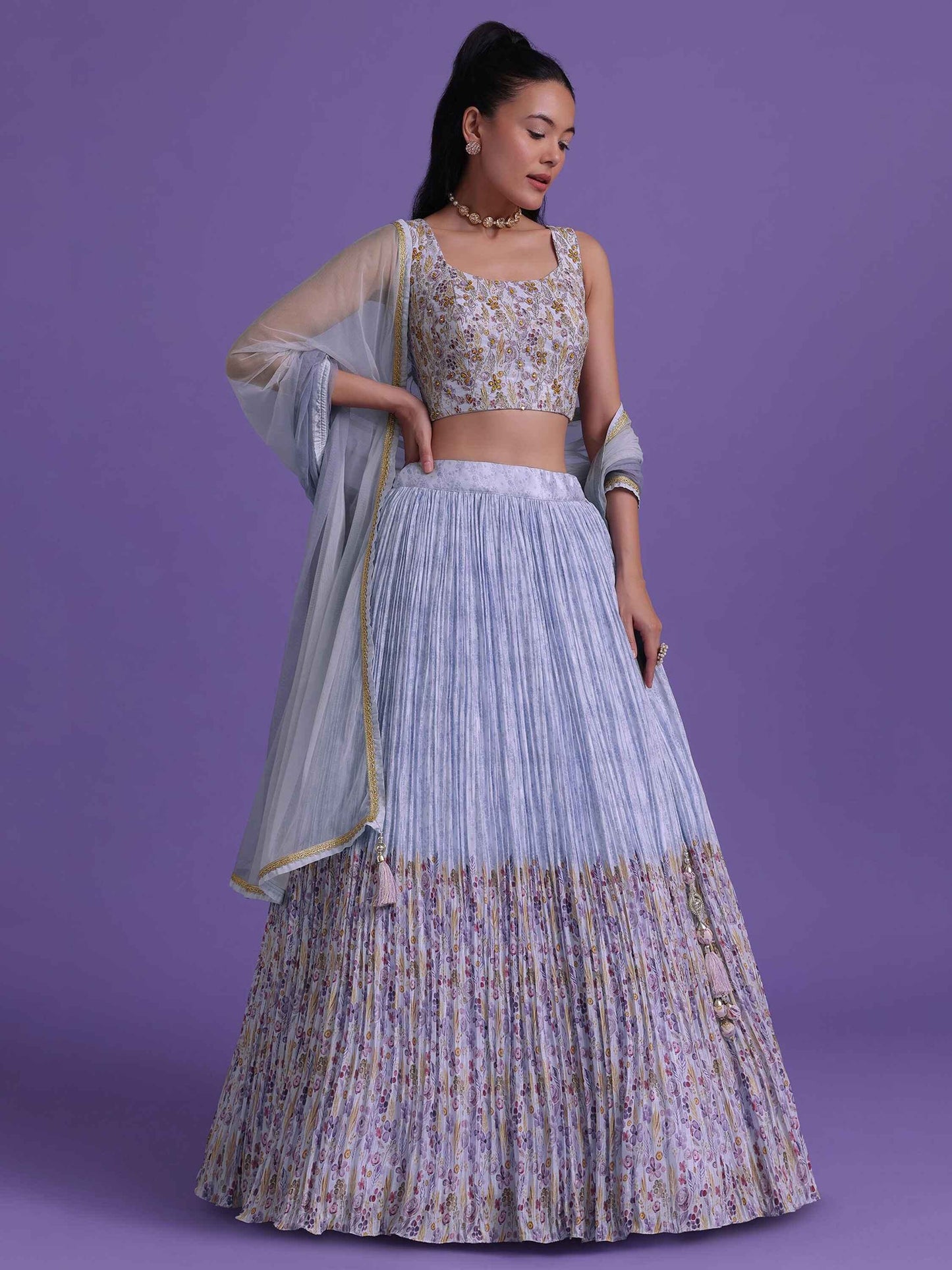 Wonderful Lavender Sequins Net Engagement Wear Lehenga Choli