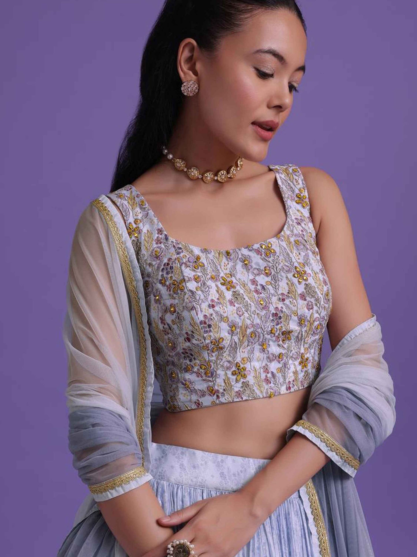 Wonderful Lavender Sequins Net Engagement Wear Lehenga Choli