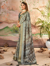 Wonderful Carbon Grey Digital Printed Dola Silk Daily Wear Saree With Blouse